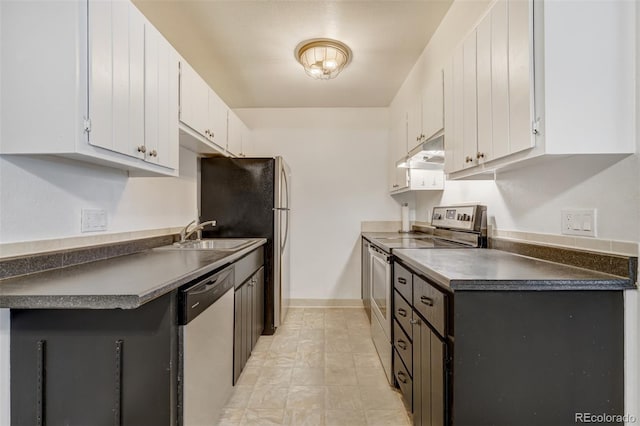 kitchen with white cabinetry, sink, and appliances with stainless steel finishes