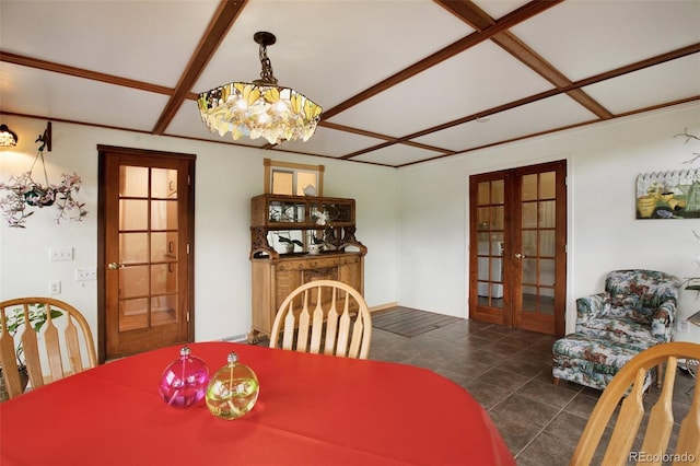 13365 Meadow Glen Ln, Colorado Springs, CO 80908 - dining space featuring french doors, a chandelier, and tile patterned floors