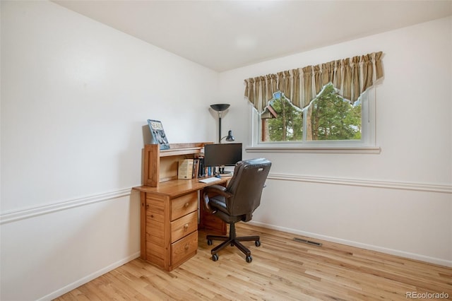 13365 Meadow Glen Ln, Colorado Springs, CO 80908 - office featuring baseboards and light wood finished floors