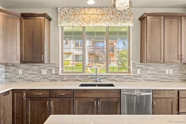 kitchen with backsplash, dishwasher, and sink