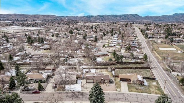 bird's eye view featuring a residential view and a mountain view