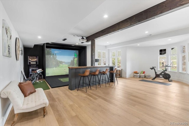 15116 Lyons Ridge Dr, Morrison, CO 80465 - bar featuring recessed lighting, baseboards, plenty of natural light, and light wood finished floors