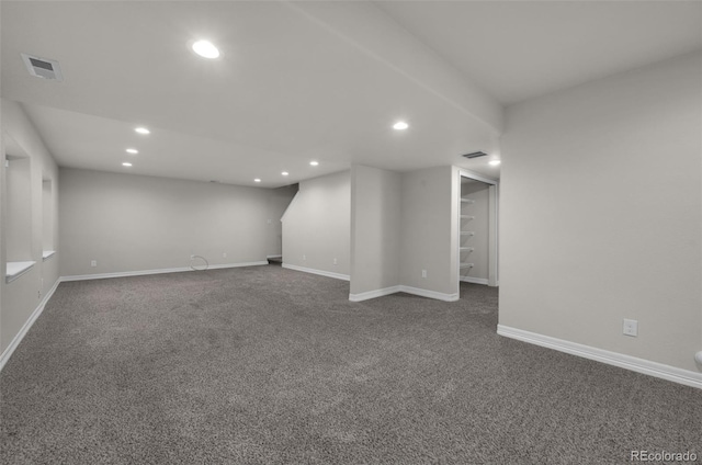 basement featuring carpet