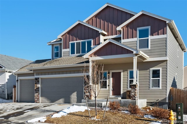 6677 Lamine Dr, Colorado Springs, CO 80925 - craftsman inspired home featuring board and batten siding, concrete driveway, a garage, and fence