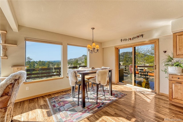 dining area featuring a chandelier and light hardwood / wood-style flooring