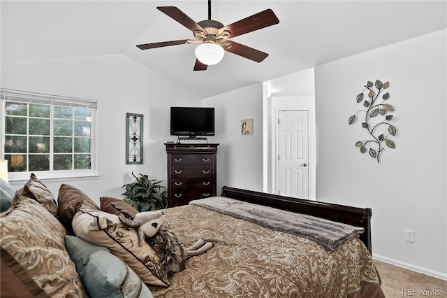 5337 S Ukraine Way, Aurora, CO 80015 - carpeted bedroom featuring vaulted ceiling and ceiling fan