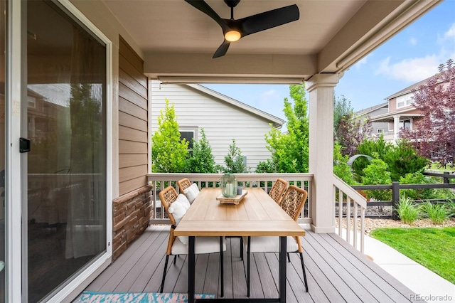 8782 S Wenatchee Ct, Aurora, CO 80016 - deck featuring ceiling fan and outdoor dining space