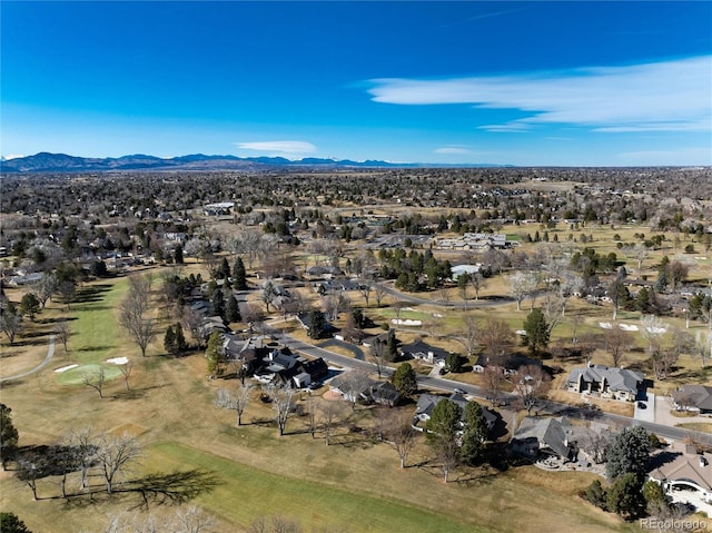 aerial view featuring a mountain view and a residential view