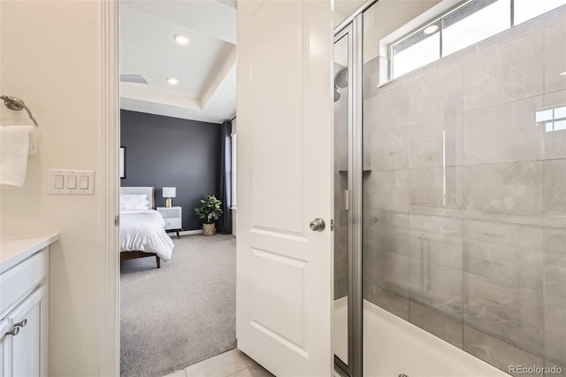 515 176th Ave, Broomfield, CO 80023 - bathroom featuring a shower stall, vanity, ensuite bath, baseboards, and recessed lighting