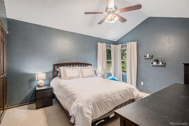 16724 E Hialeah Ave, Centennial, CO 80015 - bedroom featuring a textured wall, vaulted ceiling, and ceiling fan