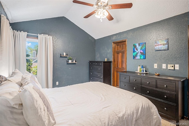 16724 E Hialeah Ave, Centennial, CO 80015 - bedroom featuring vaulted ceiling, a textured wall, and a ceiling fan