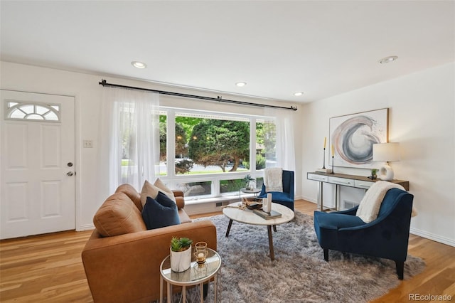 1370 S Hudson St, Denver, CO 80222 - living room with wood finished floors, baseboards, and recessed lighting