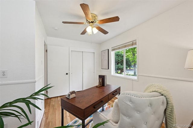 1370 S Hudson St, Denver, CO 80222 - office featuring wood finished floors and ceiling fan