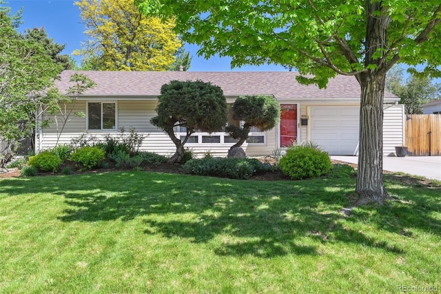 1370 S Hudson St, Denver, CO 80222 - ranch-style home with a garage, roof with shingles, and driveway