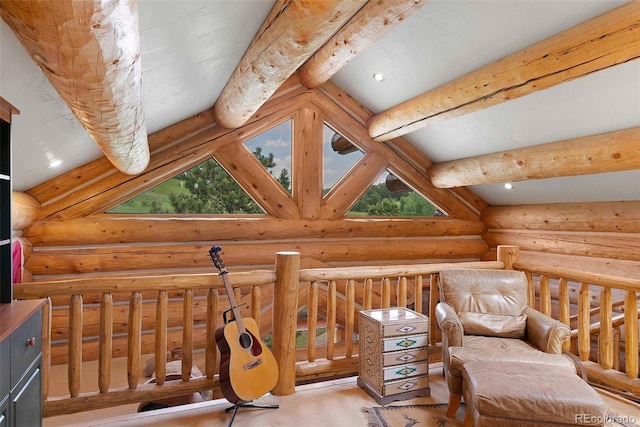 28267 Meadowlark Dr, Golden, CO 80401 - living area featuring log walls, recessed lighting, and plenty of natural light