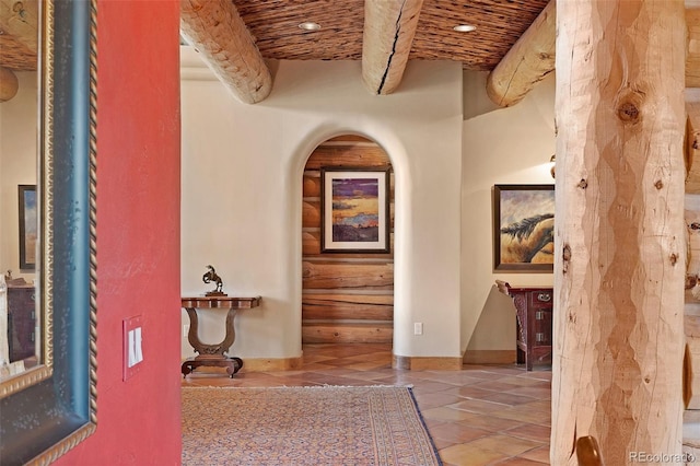 28267 Meadowlark Dr, Golden, CO 80401 - hall with arched walkways, recessed lighting, and beam ceiling