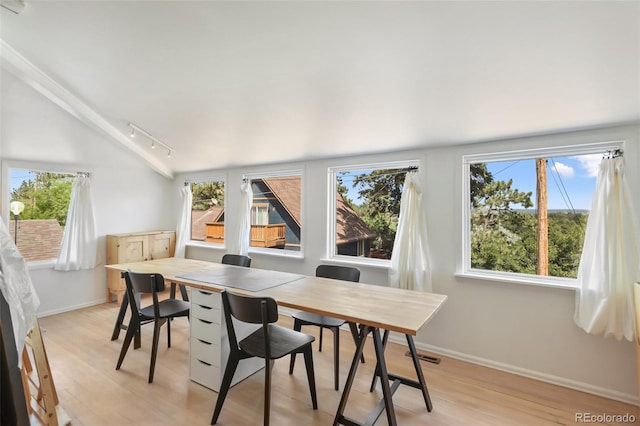426 Corona Ave, Palmer Lake, CO 80133 - dining space featuring plenty of natural light, rail lighting, and light wood finished floors
