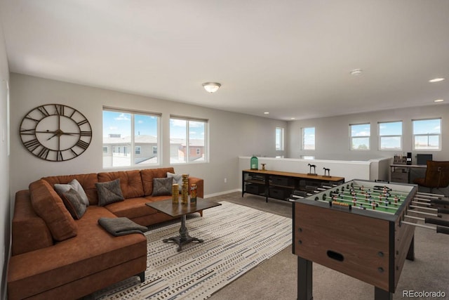 9781 Dunning Cir, Highlands Ranch, CO 80129 - recreation room featuring carpet floors, recessed lighting, and healthy amount of natural light
