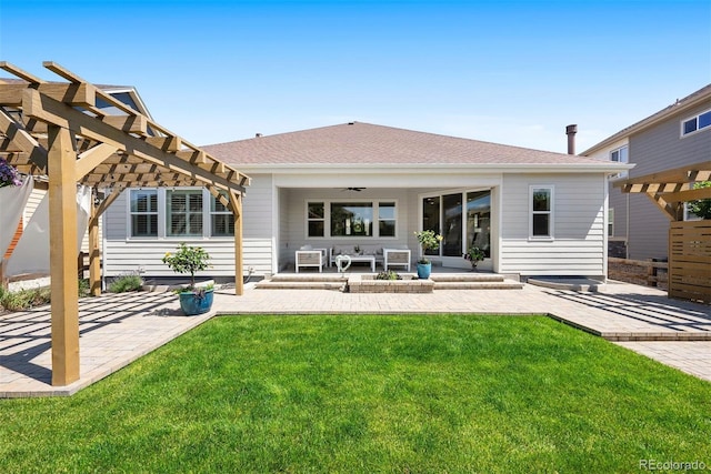 4142 Saltbrush Ct, Loveland, CO 80538 - rear view of house featuring ceiling fan, a pergola, a yard, and a patio