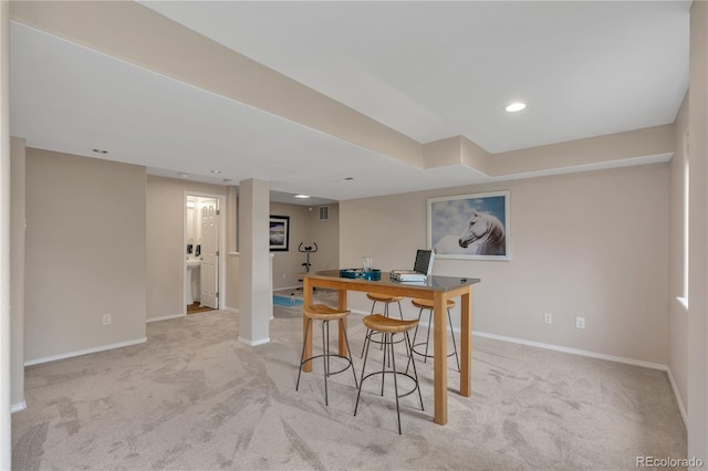 9884 Sydney Ln, Highlands Ranch, CO 80130 - bar area featuring carpet floors, baseboards, and recessed lighting