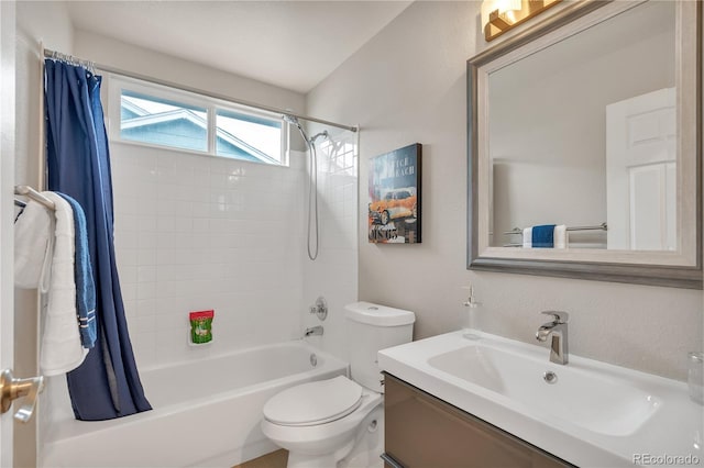 9884 Sydney Ln, Highlands Ranch, CO 80130 - bathroom with shower / tub combo, vanity, and toilet