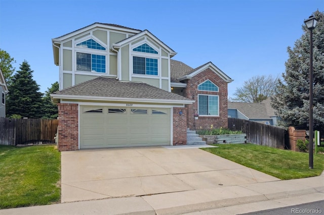8229 S Ogden Cir, Littleton, CO 80122 - traditional-style home featuring brick siding, concrete driveway, an attached garage, and a shingled roof