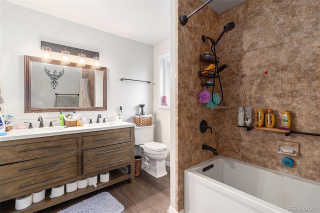 400 W Midway Blvd, Broomfield, CO 80020 - bathroom featuring wood finished floors, double vanity, and shower / bath combo