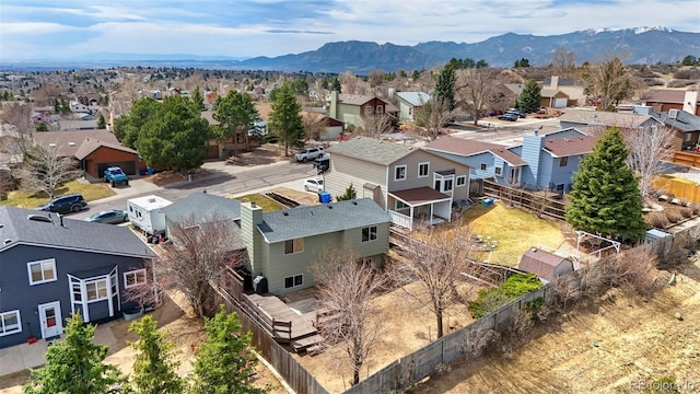 aerial view featuring a residential view and a mountain view