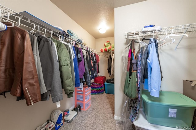 walk in closet with carpet