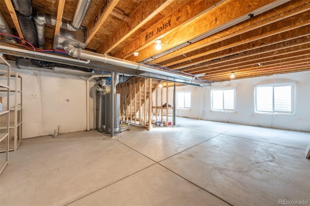 basement with water heater