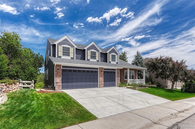 581 Stonemont Dr, Castle Pines, CO 80108 - traditional home featuring brick siding, driveway, a front lawn, and an attached garage