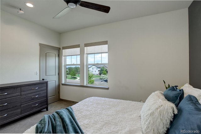 23451 E Rockinghorse Pkwy, Aurora, CO 80016 - bedroom with light colored carpet, a ceiling fan, baseboards, and recessed lighting
