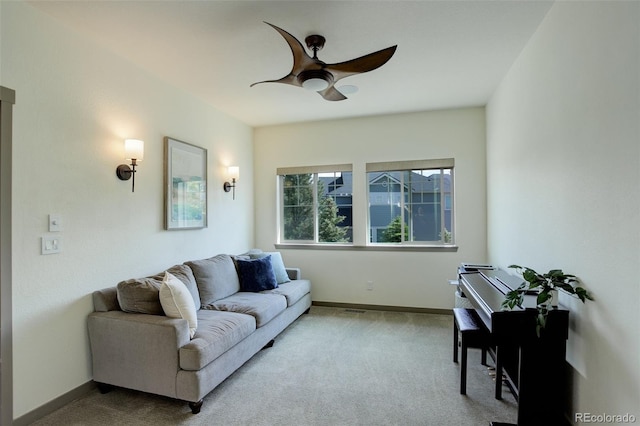 23451 E Rockinghorse Pkwy, Aurora, CO 80016 - living room featuring ceiling fan, carpet flooring, and baseboards