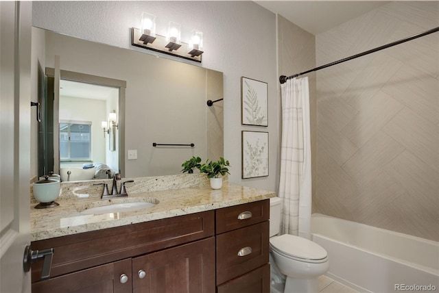 23451 E Rockinghorse Pkwy, Aurora, CO 80016 - bathroom featuring vanity, shower / bath combo with shower curtain, and toilet