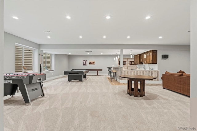 10525 Wild Fox Pl, Franktown, CO 80116 - playroom featuring light colored carpet, billiards, and recessed lighting