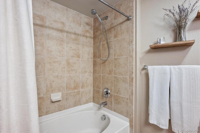 bathroom with shower / bathtub combination with curtain