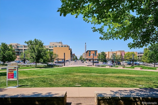 view of property's community with a yard