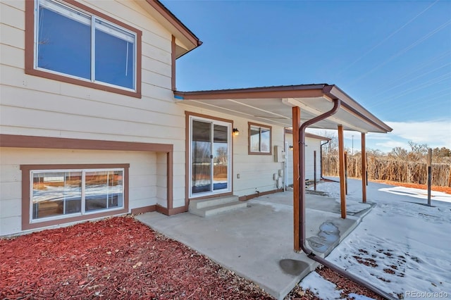 exterior space with a garage