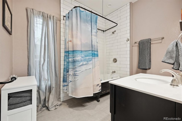 3429 N Adams St, Denver, CO 80205 - full bathroom featuring shower / tub combo, tile patterned floors, and vanity
