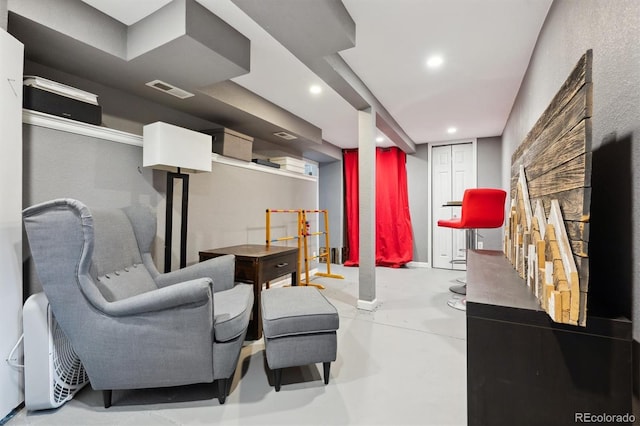 3429 N Adams St, Denver, CO 80205 - sitting room featuring concrete flooring and recessed lighting