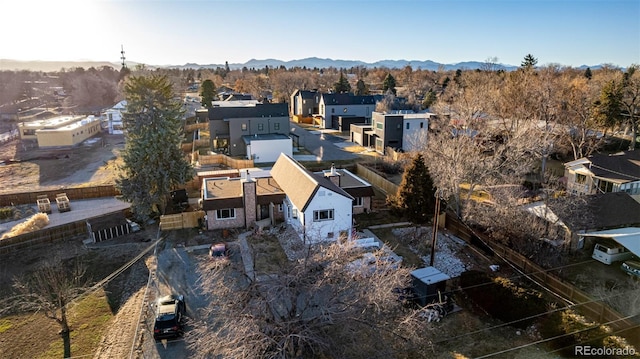 bird's eye view featuring a residential view and a mountain view