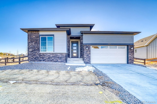 prairie-style house with a garage