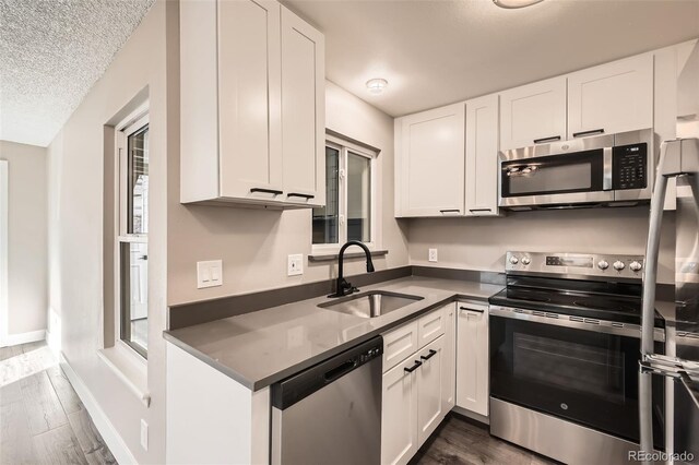 kitchen with white cabinetry, sink, dark wood-type flooring, and appliances with stainless steel finishes