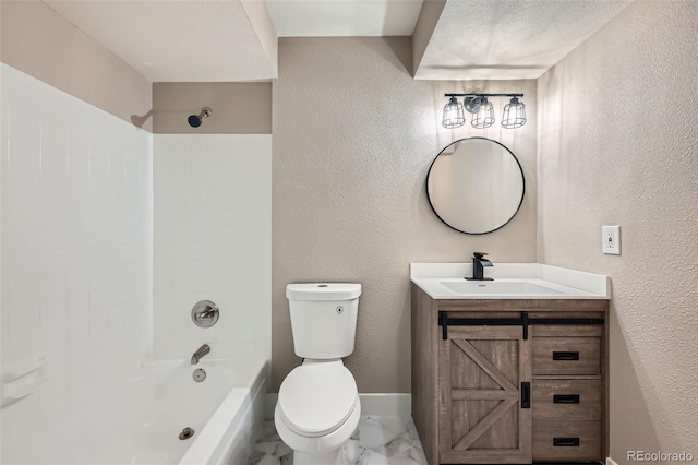 full bathroom with vanity, toilet, and shower / washtub combination