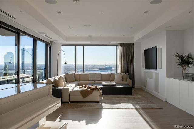 living room with hardwood / wood-style flooring and a wealth of natural light