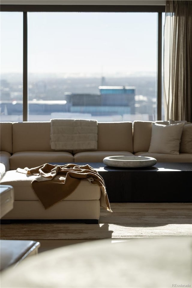 living room with a water view