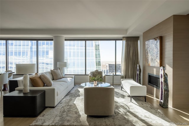 living room with hardwood / wood-style floors