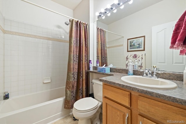 12522 Locust Way, Thornton, CO 80602 - bathroom featuring shower / bath combination with curtain, vanity, and tile patterned floors