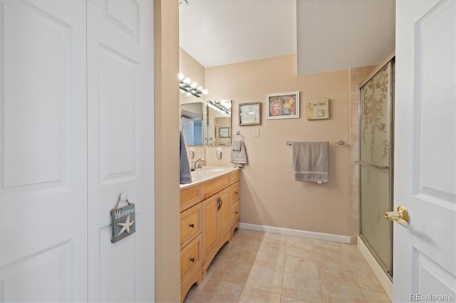 12522 Locust Way, Thornton, CO 80602 - full bath featuring vanity, a shower stall, and tile patterned floors
