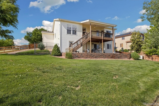 12522 Locust Way, Thornton, CO 80602 - rear view of house with stairs, a fenced backyard, ceiling fan, and a wooden deck